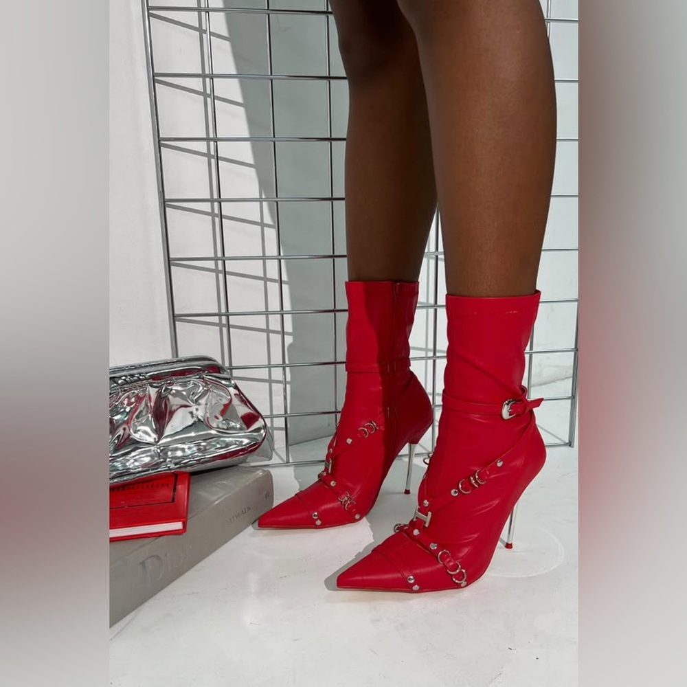 ❤️SOLD❤️Red Stiletto Strappy Ankle Boots - NEW with Box